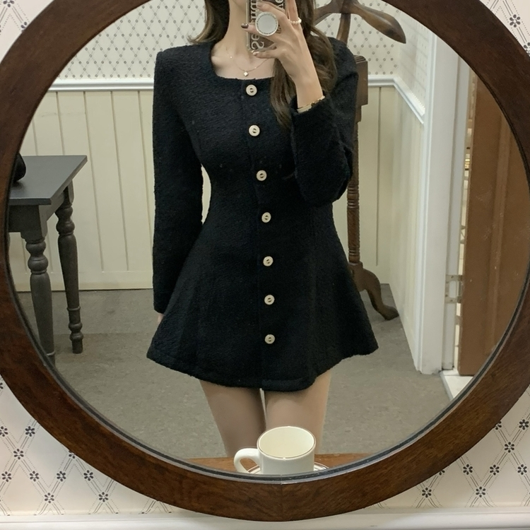 ツイードスクエアネックパフミニワンピースワ｜ミニワンピース｜韓国