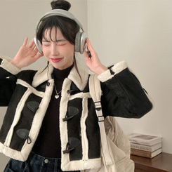 베이비 양털 떡볶이 무스탕 자켓 블랙