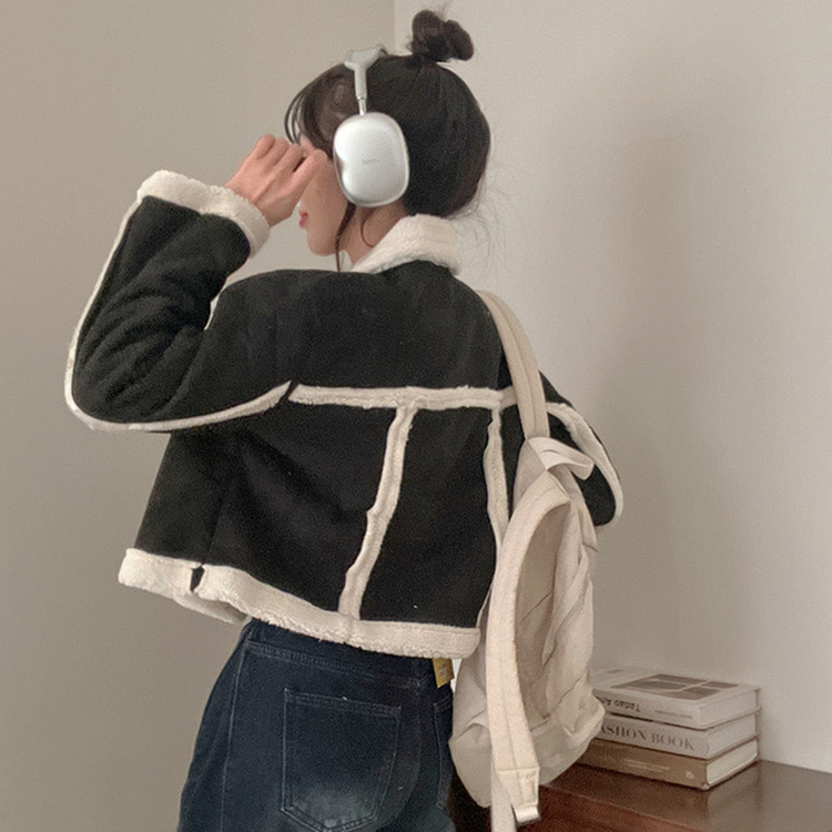 베이비 양털 떡볶이 무스탕 자켓 블랙