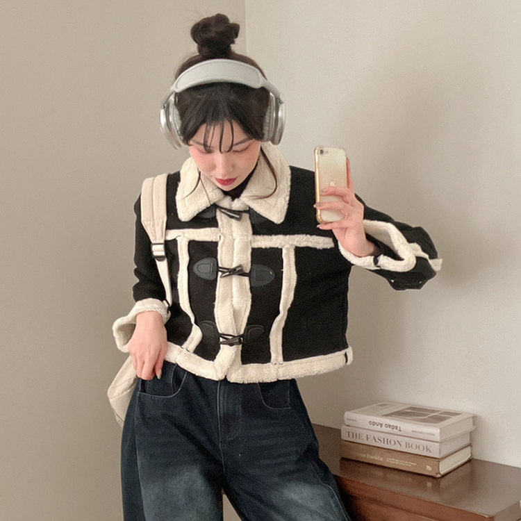 베이비 양털 떡볶이 무스탕 자켓 블랙