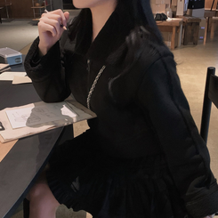 소프트 스웨이드 양털 데일리 카라 크롭 스탠다드핏 무스탕 블랙