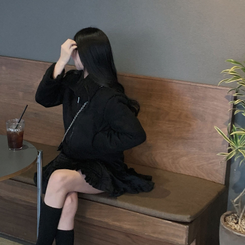 소프트 스웨이드 양털 데일리 카라 크롭 스탠다드핏 무스탕 블랙