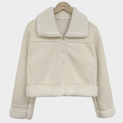 소프트 스웨이드 양털 데일리 카라 크롭 스탠다드핏 무스탕