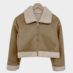 소프트 스웨이드 양털 데일리 카라 크롭 스탠다드핏 무스탕