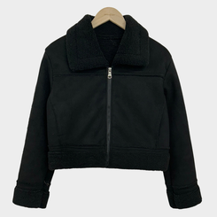 소프트 스웨이드 양털 데일리 카라 크롭 스탠다드핏 무스탕