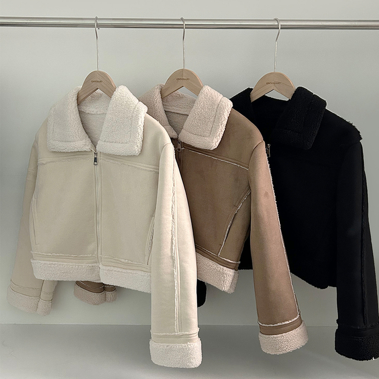 소프트 스웨이드 양털 데일리 카라 크롭 스탠다드핏 무스탕