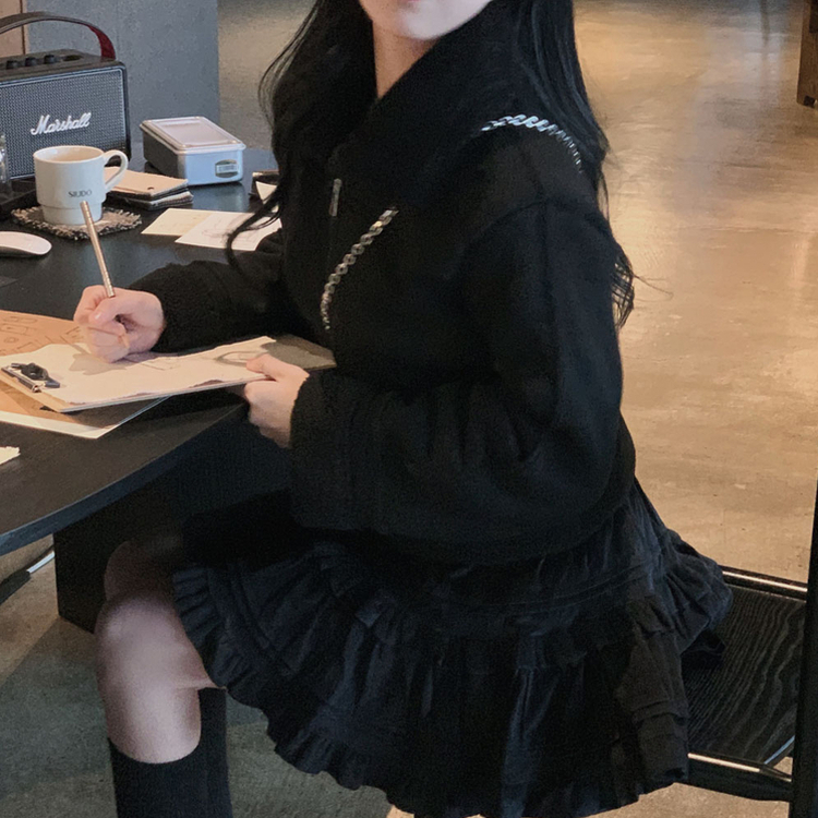 소프트 스웨이드 양털 데일리 카라 크롭 스탠다드핏 무스탕 블랙