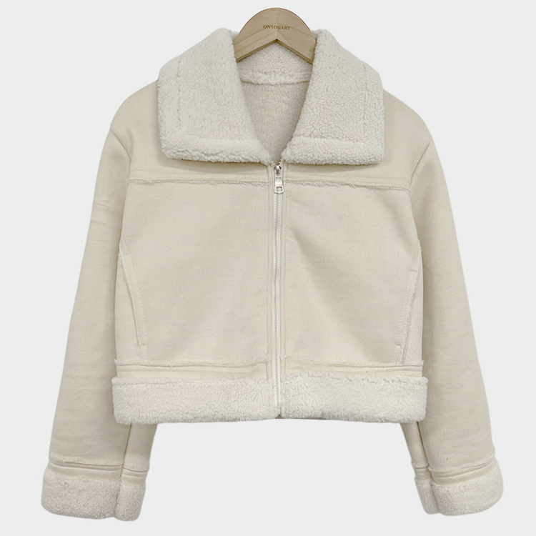 소프트 스웨이드 양털 데일리 카라 크롭 스탠다드핏 무스탕