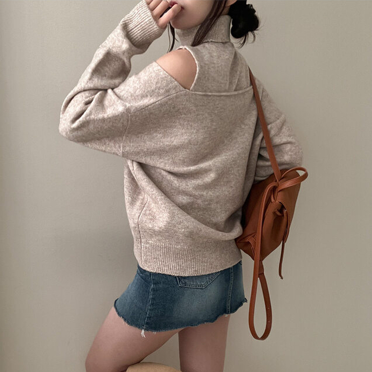 레빗 레이어드 폴라 브이넥 니트 투피스 세트 베이지