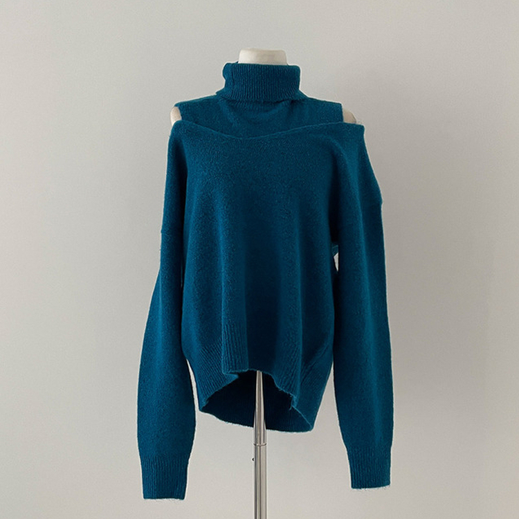 레빗 레이어드 폴라 브이넥 니트 투피스 세트