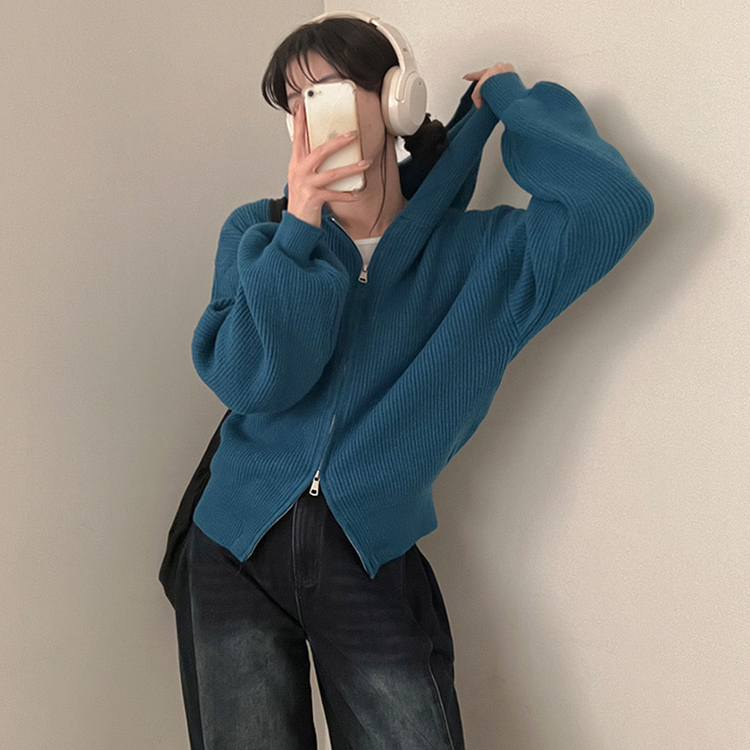 디뉴트 아방소매 투웨이 니트 후드 집업 블루