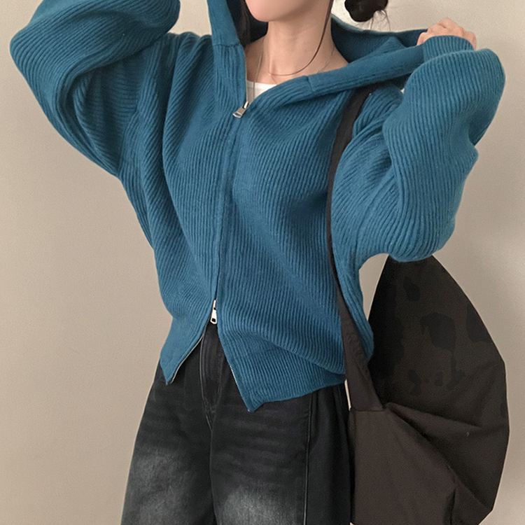 디뉴트 아방소매 투웨이 니트 후드 집업 블루