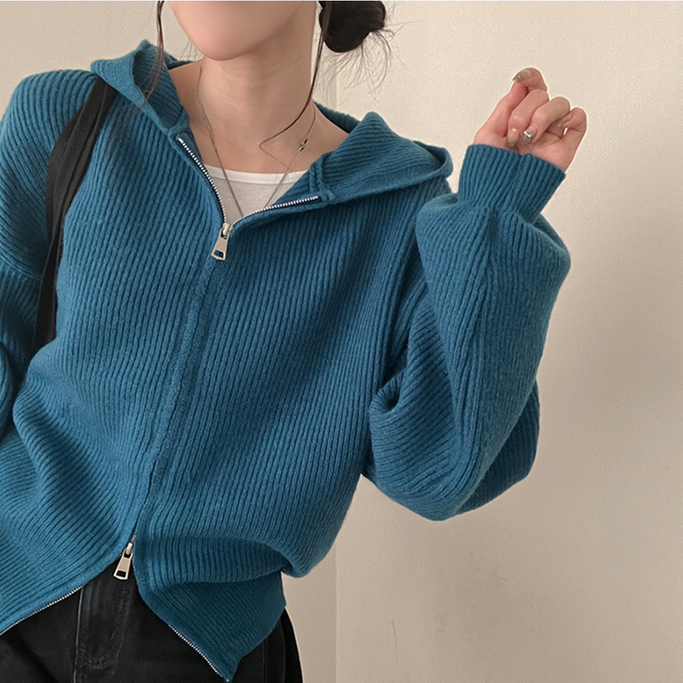 디뉴트 아방소매 투웨이 니트 후드 집업 블루