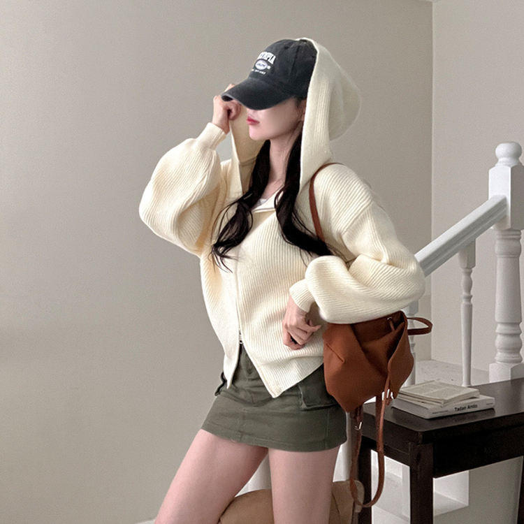 디뉴트 아방소매 투웨이 니트 후드 집업 아이보리