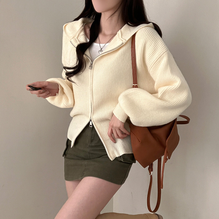 디뉴트 아방소매 투웨이 니트 후드 집업 아이보리