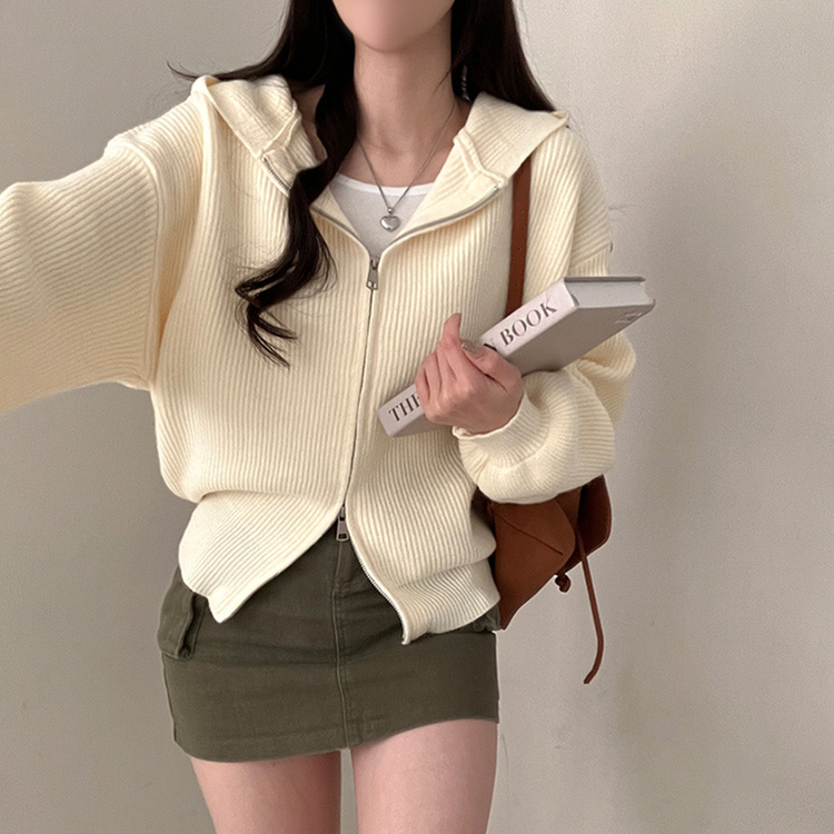 디뉴트 아방소매 투웨이 니트 후드 집업 아이보리