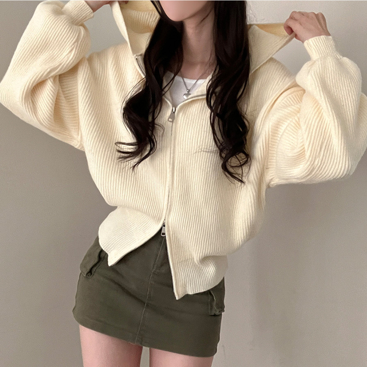 디뉴트 아방소매 투웨이 니트 후드 집업 아이보리