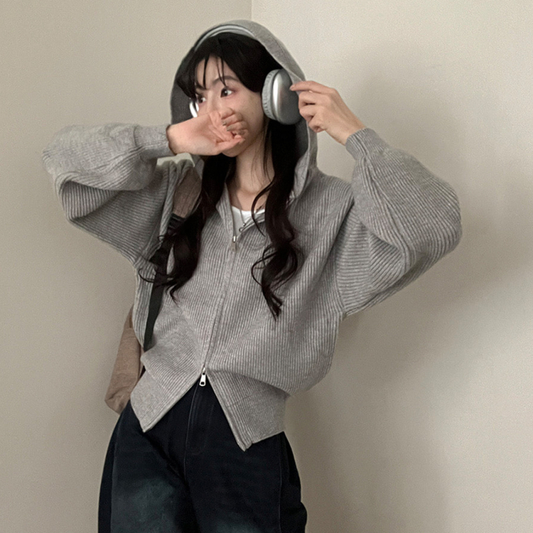 디뉴트 아방소매 투웨이 니트 후드 집업 그레이