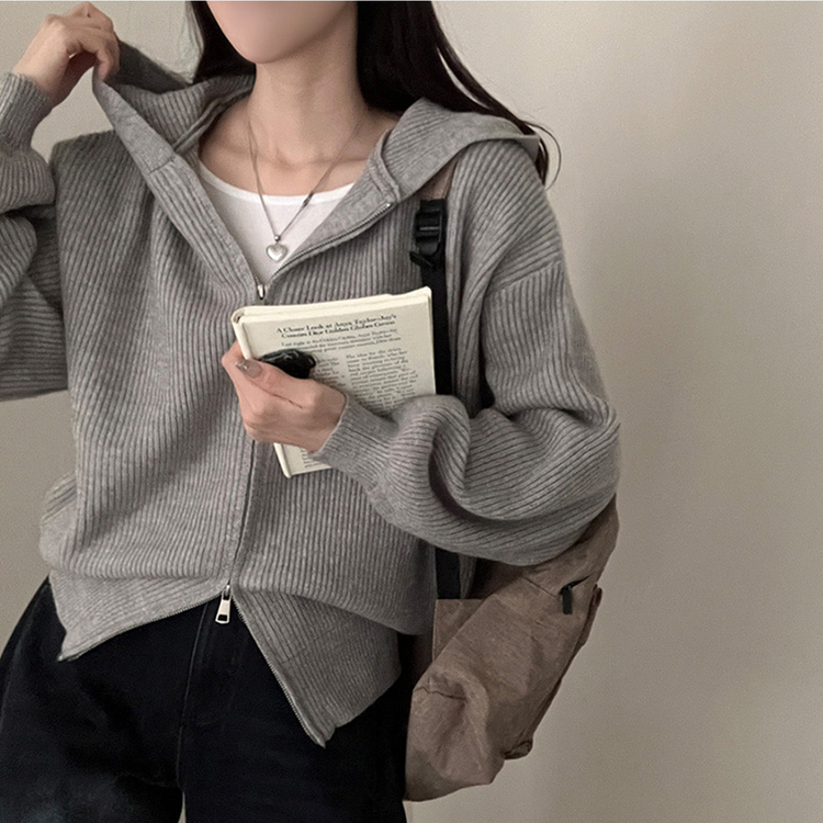 디뉴트 아방소매 투웨이 니트 후드 집업 그레이