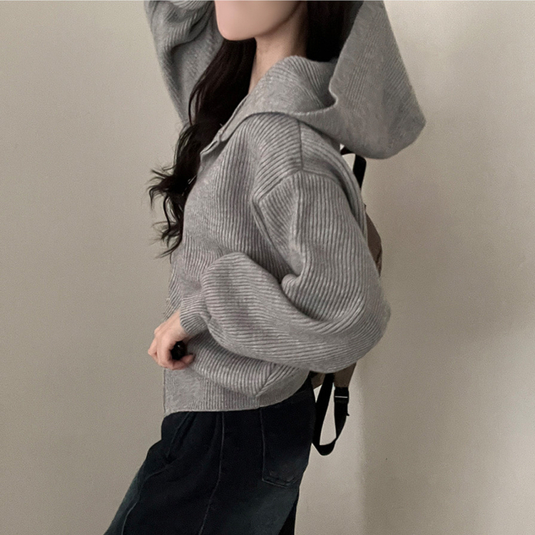 디뉴트 아방소매 투웨이 니트 후드 집업 그레이