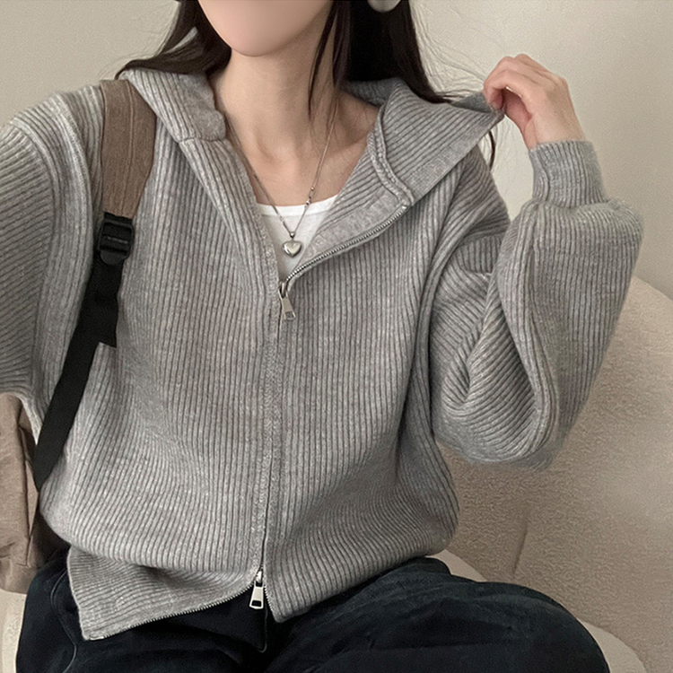 디뉴트 아방소매 투웨이 니트 후드 집업 그레이