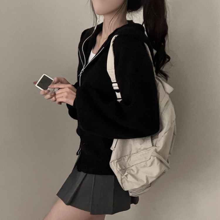 디뉴트 아방소매 투웨이 니트 후드 집업 블랙