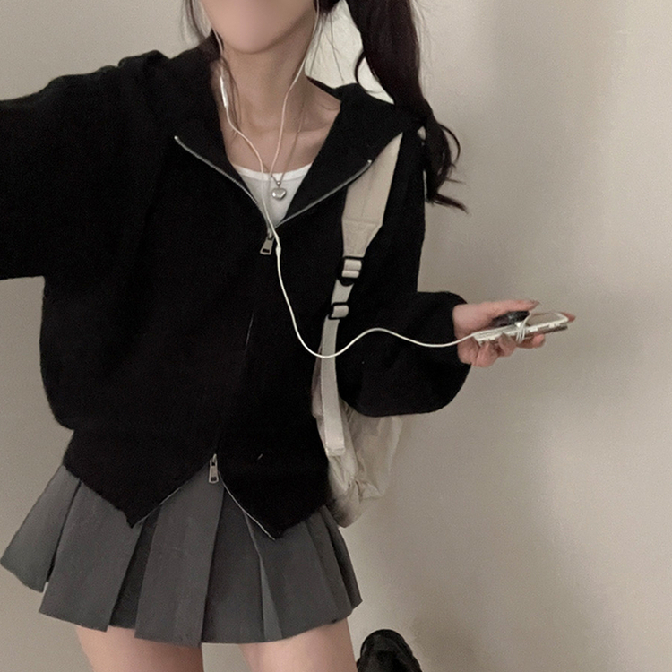 디뉴트 아방소매 투웨이 니트 후드 집업 블랙