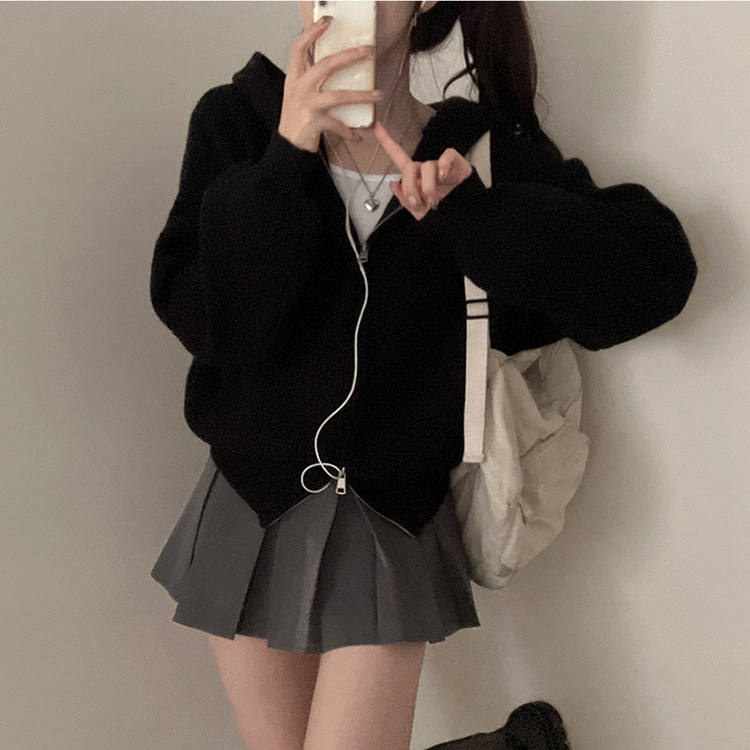 디뉴트 아방소매 투웨이 니트 후드 집업 블랙