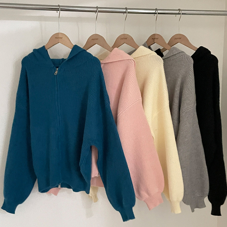 디뉴트 아방소매 투웨이 니트 후드 집업