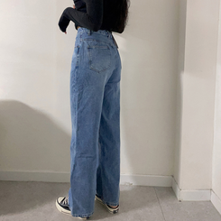 【丈別】【起毛】ハイウエストストレートワイドデニムパンツ(5color) LIGHT DENIM