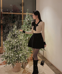 ラウンドネックリボンセミクロップニット BEIGE