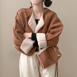 제티브라운 양털 안감 크로스백 세트 노카라 스웨이드 무스탕 자켓 브라운