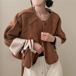 제티브라운 양털 안감 크로스백 세트 노카라 스웨이드 무스탕 자켓 브라운