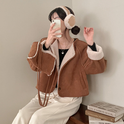 제티브라운 양털 안감 크로스백 세트 노카라 스웨이드 무스탕 자켓 브라운