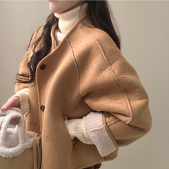 제티브라운 양털 안감 크로스백 세트 노카라 스웨이드 무스탕 자켓 베이지