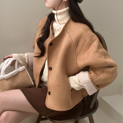 제티브라운 양털 안감 크로스백 세트 노카라 스웨이드 무스탕 자켓 베이지