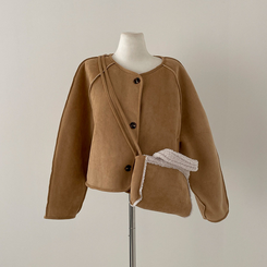 제티브라운 양털 안감 크로스백 세트 노카라 스웨이드 무스탕 자켓