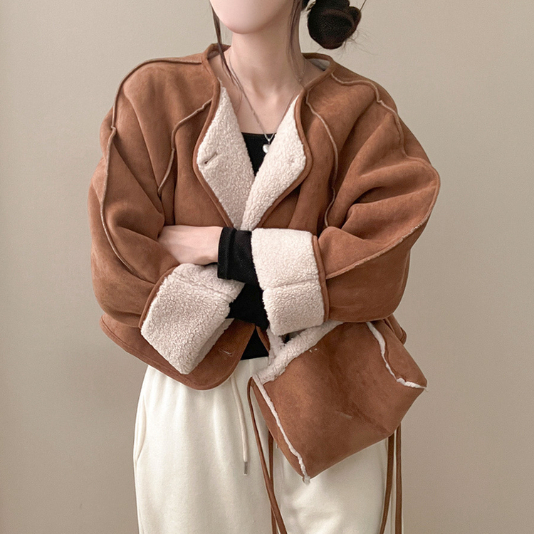 제티브라운 양털 안감 크로스백 세트 노카라 스웨이드 무스탕 자켓 브라운