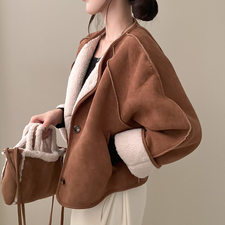 제티브라운 양털 안감 크로스백 세트 노카라 스웨이드 무스탕 자켓 브라운