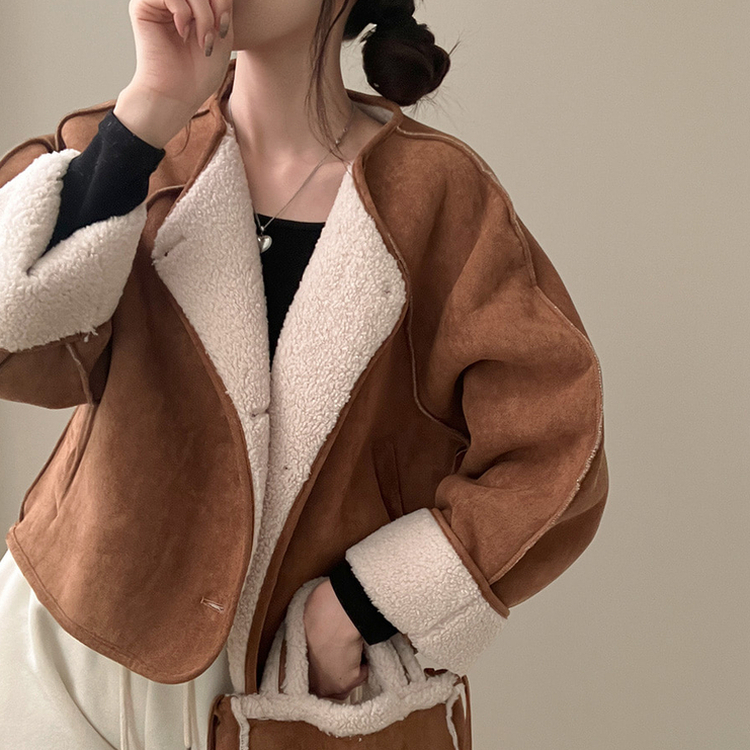 제티브라운 양털 안감 크로스백 세트 노카라 스웨이드 무스탕 자켓 브라운