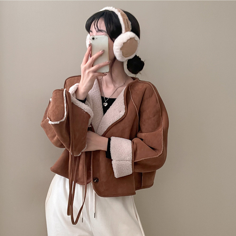 제티브라운 양털 안감 크로스백 세트 노카라 스웨이드 무스탕 자켓 브라운