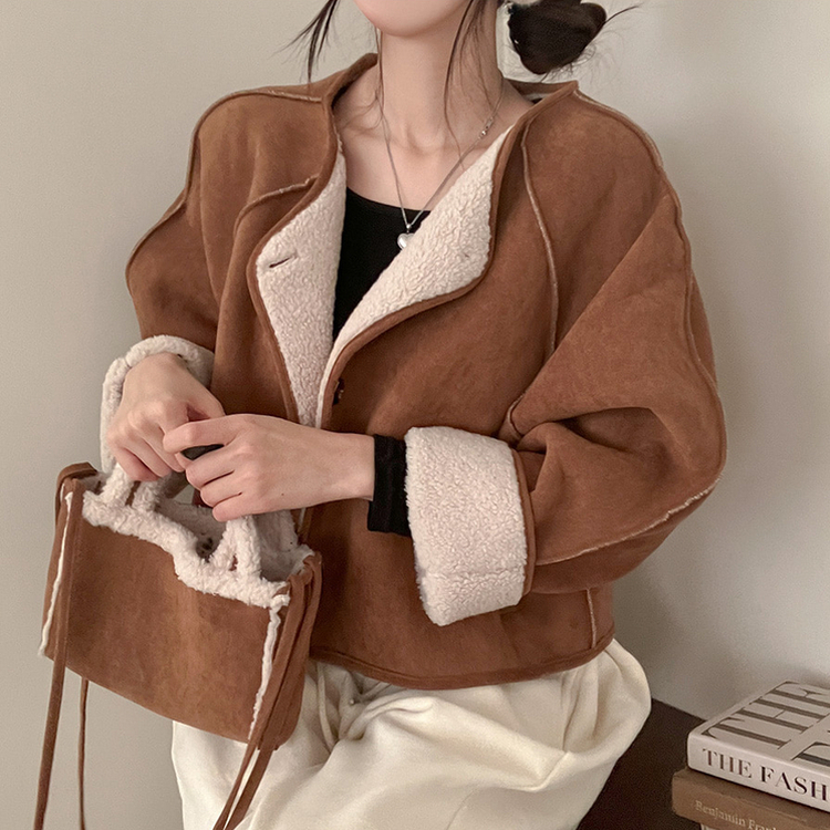 제티브라운 양털 안감 크로스백 세트 노카라 스웨이드 무스탕 자켓 브라운