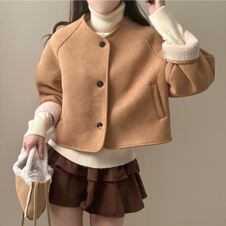 제티브라운 양털 안감 크로스백 세트 노카라 스웨이드 무스탕 자켓 베이지