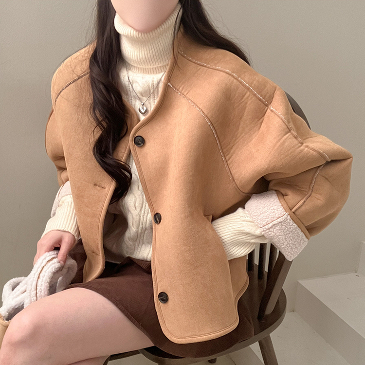 제티브라운 양털 안감 크로스백 세트 노카라 스웨이드 무스탕 자켓 베이지