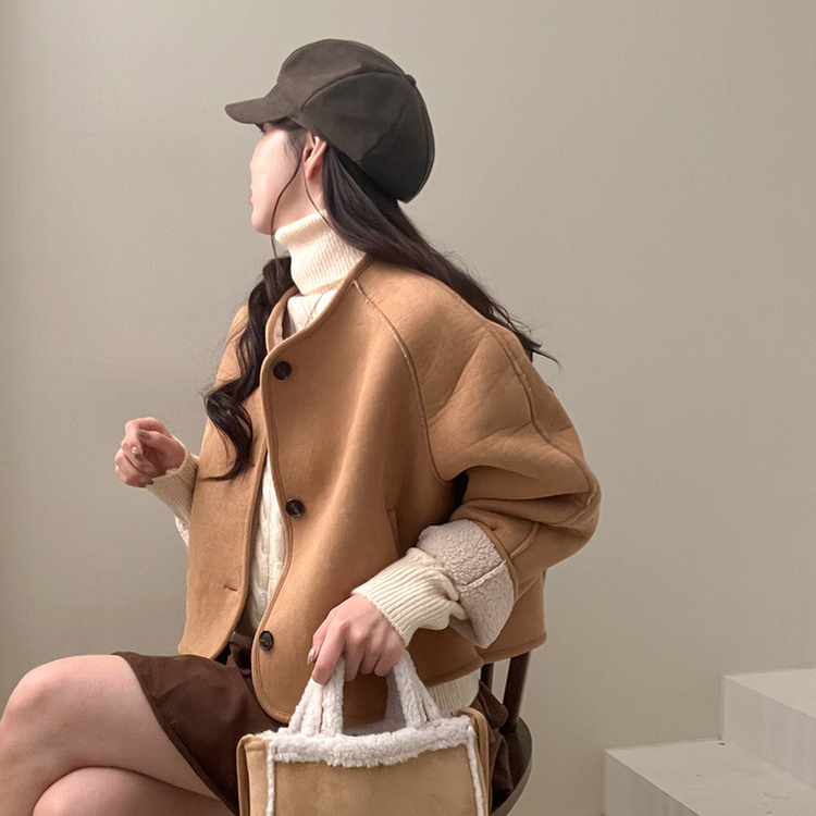 제티브라운 양털 안감 크로스백 세트 노카라 스웨이드 무스탕 자켓 베이지