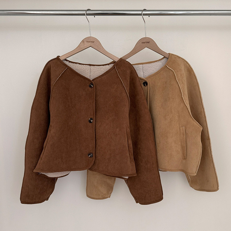 제티브라운 양털 안감 크로스백 세트 노카라 스웨이드 무스탕 자켓