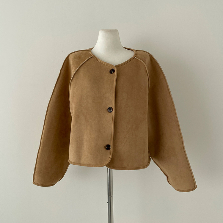 제티브라운 양털 안감 크로스백 세트 노카라 스웨이드 무스탕 자켓