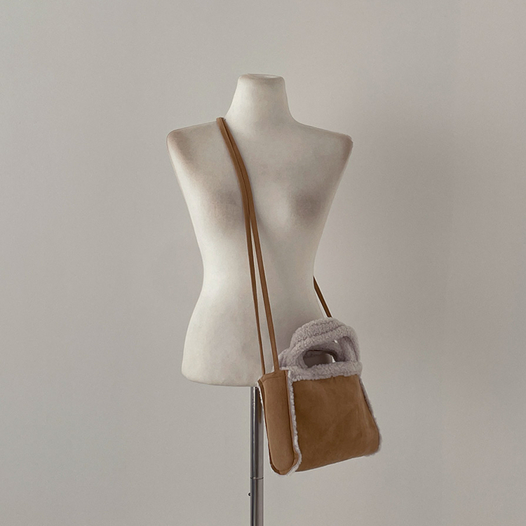 제티브라운 양털 안감 크로스백 세트 노카라 스웨이드 무스탕 자켓