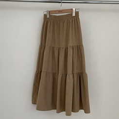 コーデュロイバンディングティアードフレアロングスカート