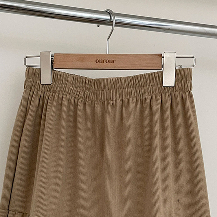 コーデュロイバンディングティアードフレアロングスカート